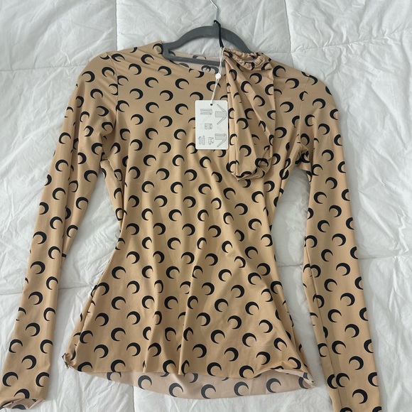 Marine Serre Tops - Marine Serre Tan Long Sleeve Top with Black Crescent Pattern